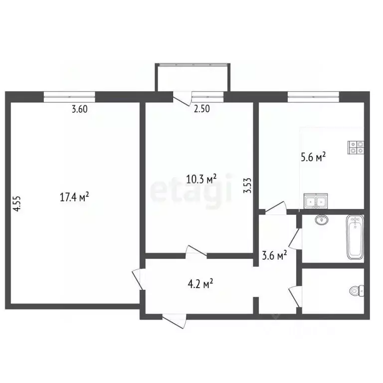 2-к кв. Татарстан, Альметьевск ул. Ленина, 12 (44.1 м) - Фото 2
