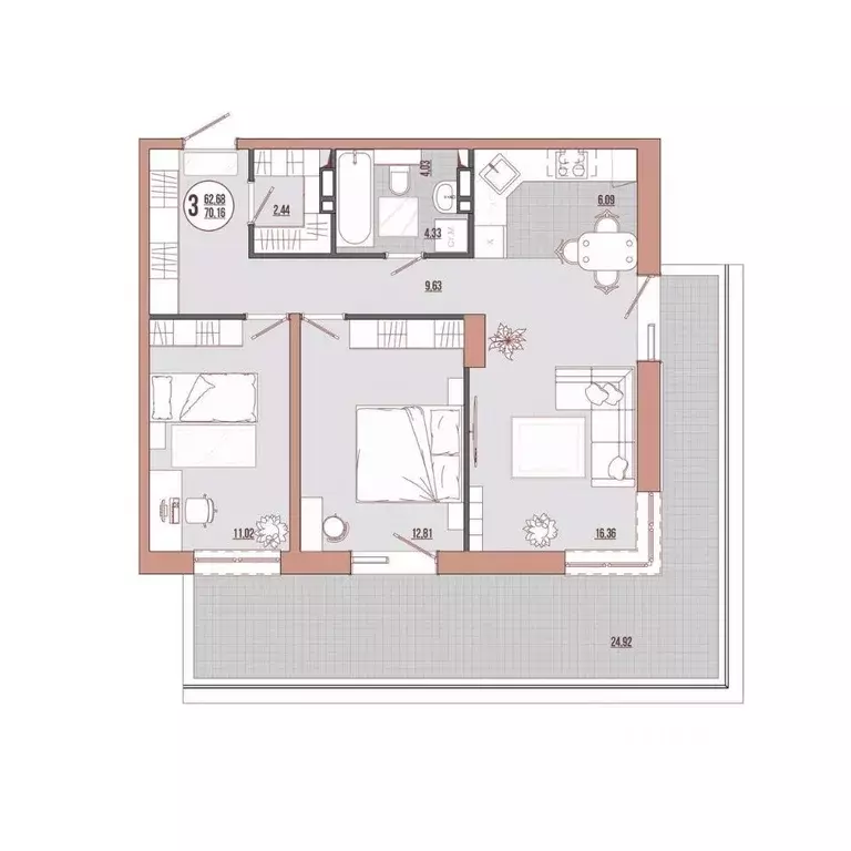 3-к кв. Приморский край, Владивосток ул. Адмирала Юмашева (70.16 м) - Фото 1