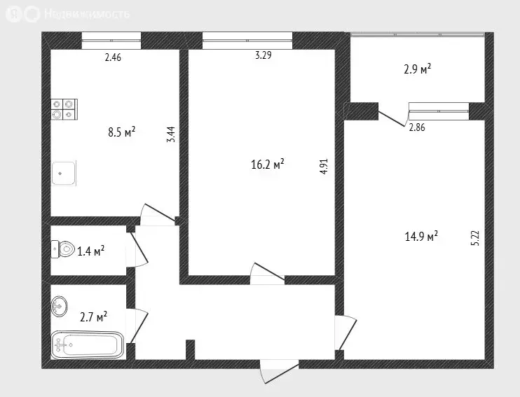 2-комнатная квартира: тюмень, улица казачьи луга, 4к2 (50.8 м) - Фото 1