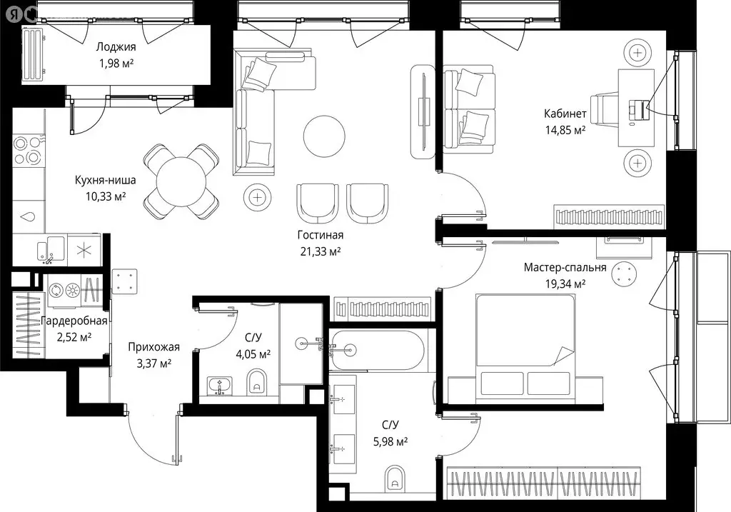 2-комнатная квартира: деревня Ликино, ЖК Мыс, к1 (83.75 м) - Фото 2