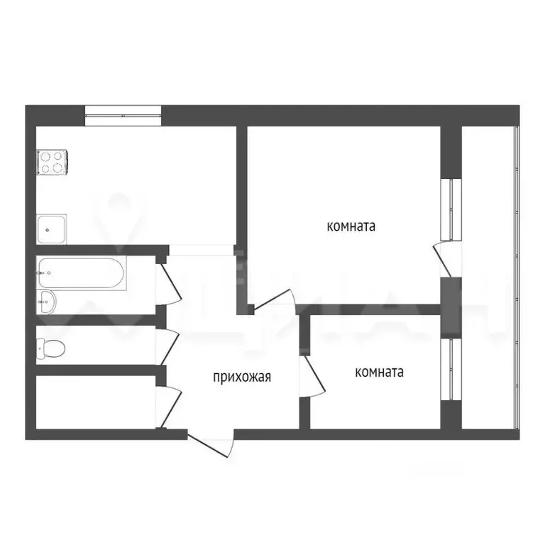 2-к кв. Татарстан, Казань ул. Девятаева, 11 (45.0 м) - Фото 2