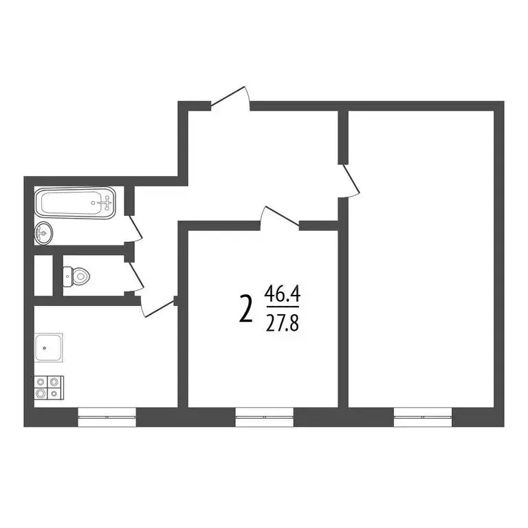 2-комнатная квартира: посёлок Косая Гора, улица Пушкина, 8 (46.9 м) - Фото 1