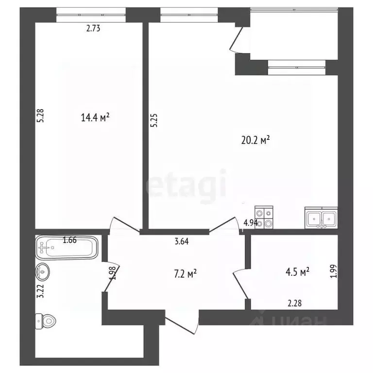 1-к кв. Тюменская область, Тюмень ул. Василия Севергина, 7 (54.6 м) - Фото 2