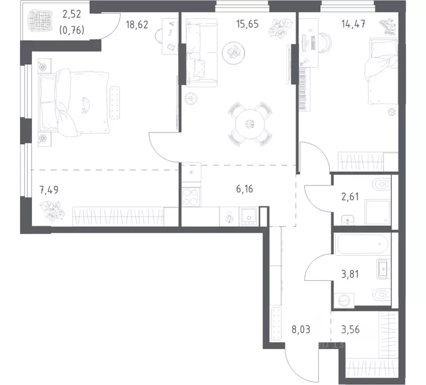 2-к кв. Башкортостан, Уфа ул. Минигали Губайдуллина, 8к9 (81.16 м) - Фото 1