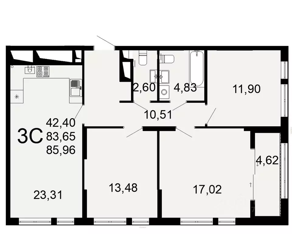 3-к кв. Рязанская область, Рязань Льговская ул., 8 (83.65 м) - Фото 0