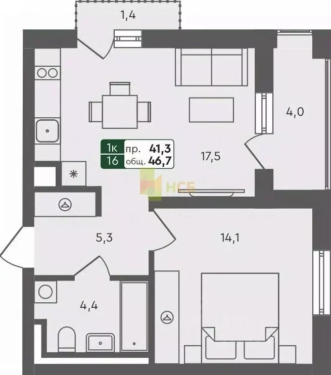 1-к кв. Омская область, Омск Красноярский тракт (47.0 м) - Фото 1