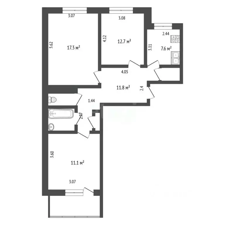 3-к кв. Чувашия, Чебоксары ул. Кадыкова, 21 (66.2 м) - Фото 2