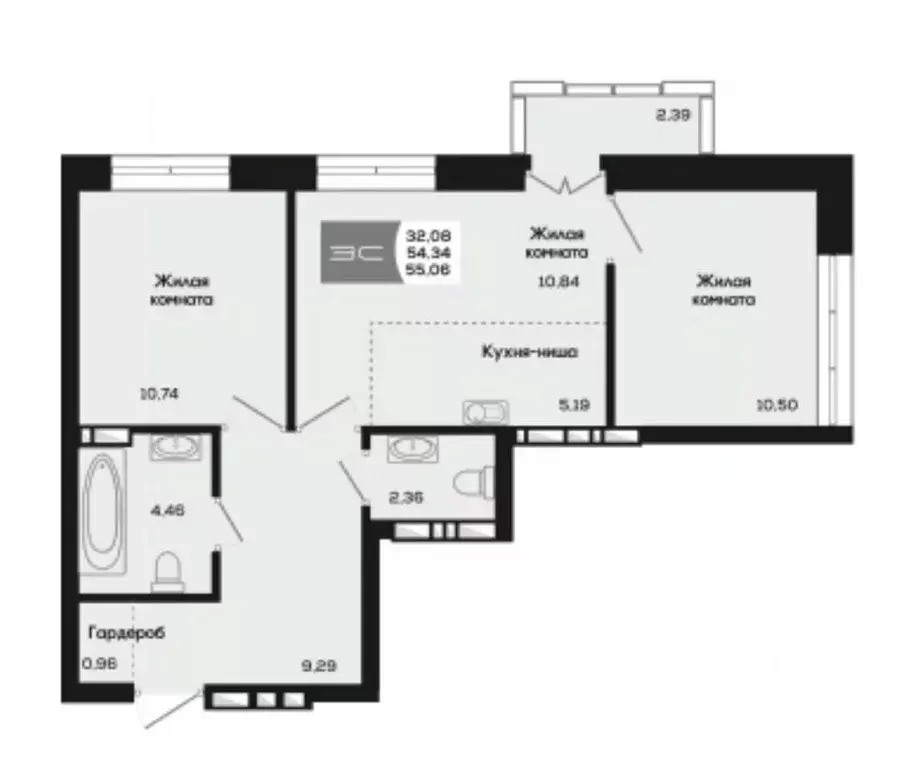 2-к кв. Новосибирская область, Новосибирск ул. Титова, 48 (54.34 м) - Фото 0