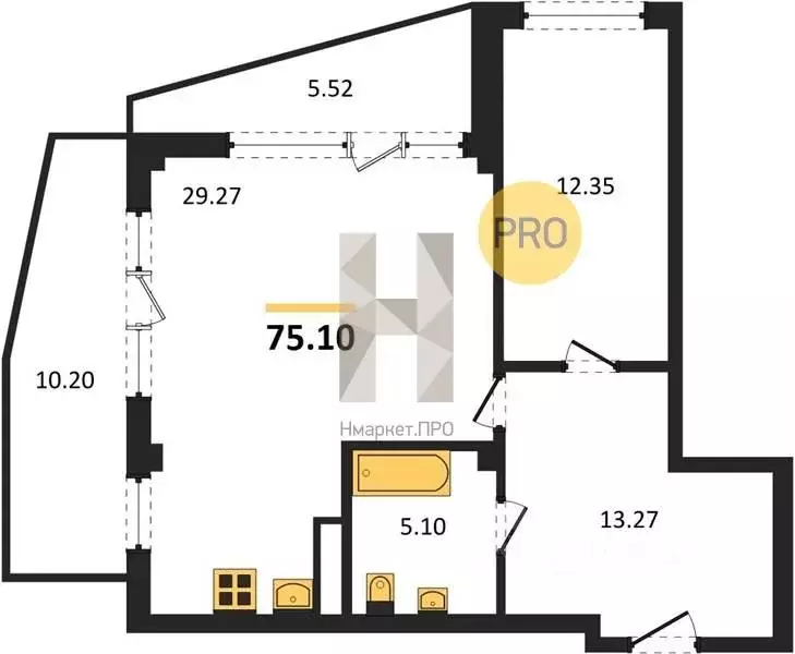 Студия Севастополь ул. Летчиков, 10 (75.1 м) - Фото 1