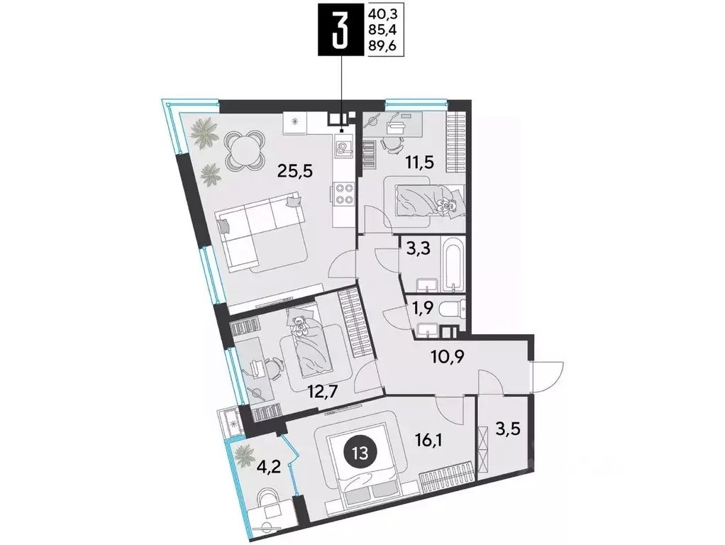 3-к кв. Краснодарский край, Краснодар Парк Победы мкр,  (89.6 м) - Фото 1