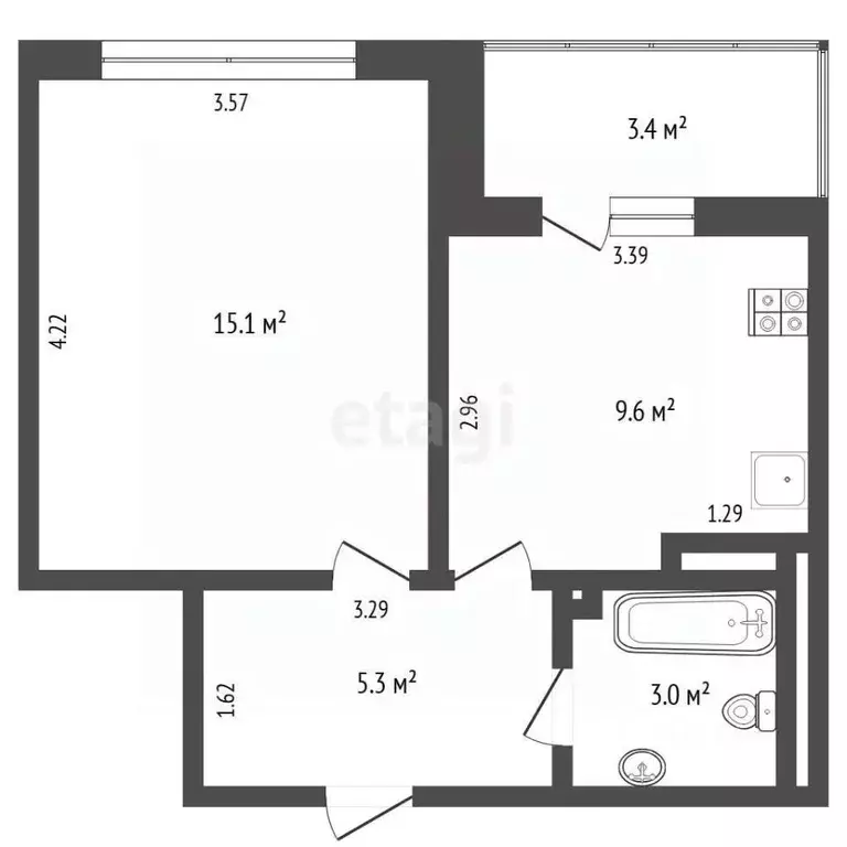 1-к кв. Тюменская область, Тюмень ул. Газовиков, 49 (33.0 м) - Фото 2