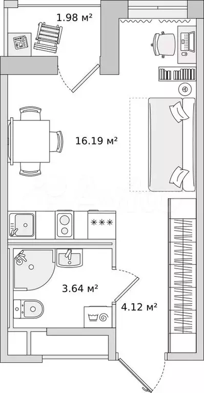 Квартира-студия, 29,7 м, 15/23 эт. - Фото 1