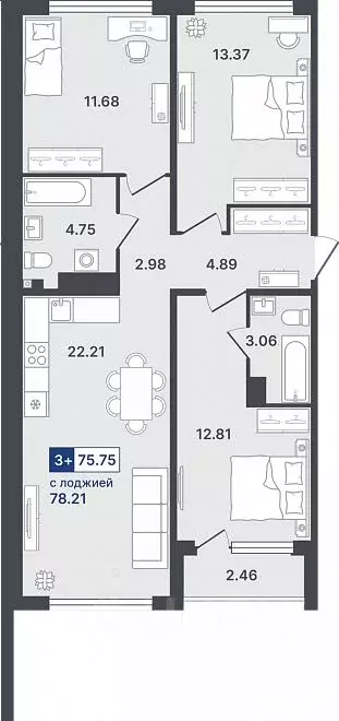 3-к кв. Тюменская область, Тюмень ул. Алексея Сергиенко, 1 (75.75 м) - Фото 1