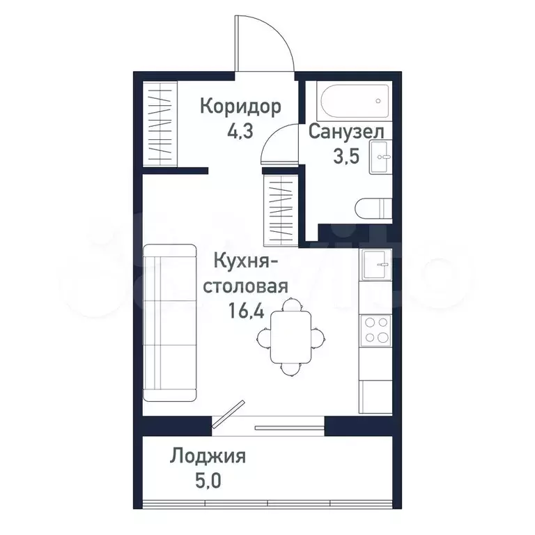 Квартира-студия, 24,2 м, 6/10 эт. - Фото 0