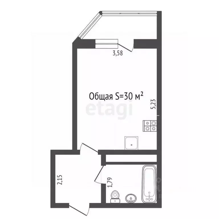 Студия Новосибирская область, Новосибирск ул. Фрунзе, 20 (29.0 м) - Фото 2