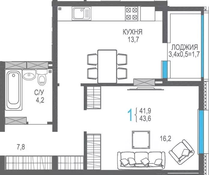 1-к кв. Крым, Симферополь ул. Трубаченко, 21 (45.2 м) - Фото 1