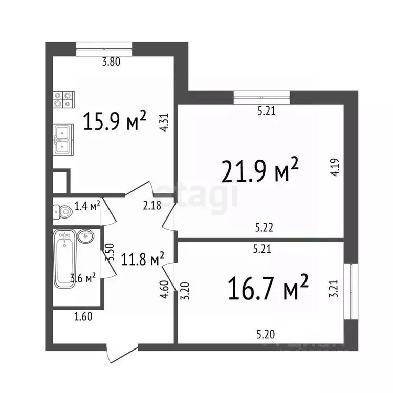 2-к кв. Санкт-Петербург ул. Типанова, 27/39 (71.3 м) - Фото 1