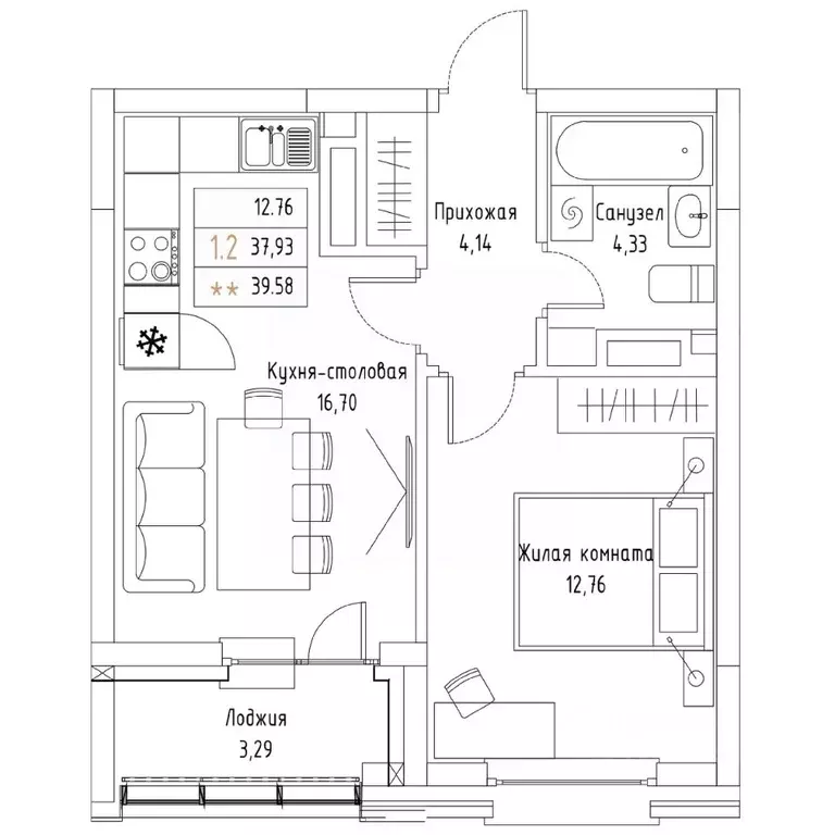 1-к кв. Татарстан, Казань Алтын Яр жилой комплекс (39.58 м) - Фото 0