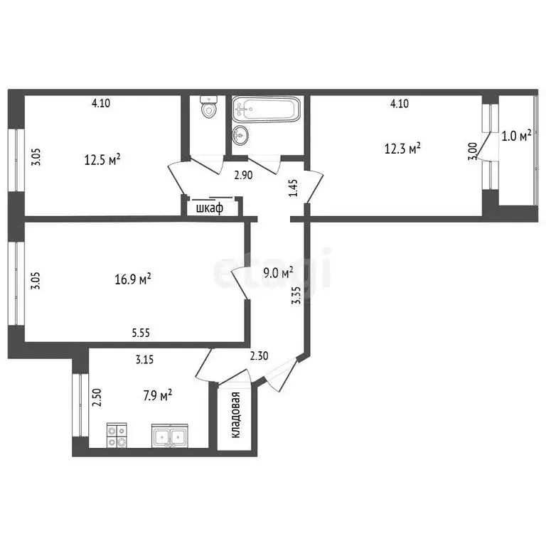 3-комнатная квартира: Челябинск, Комсомольский проспект, 72 (64.5 м) - Фото 1