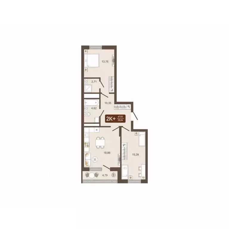 2-к кв. Кемеровская область, Новокузнецк Макеевская ул. (67.02 м) - Фото 2