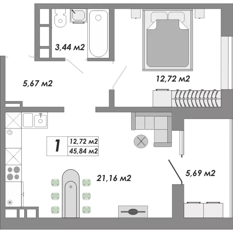 Продаётся 1-к квартира, 45.84 м - Фото 1