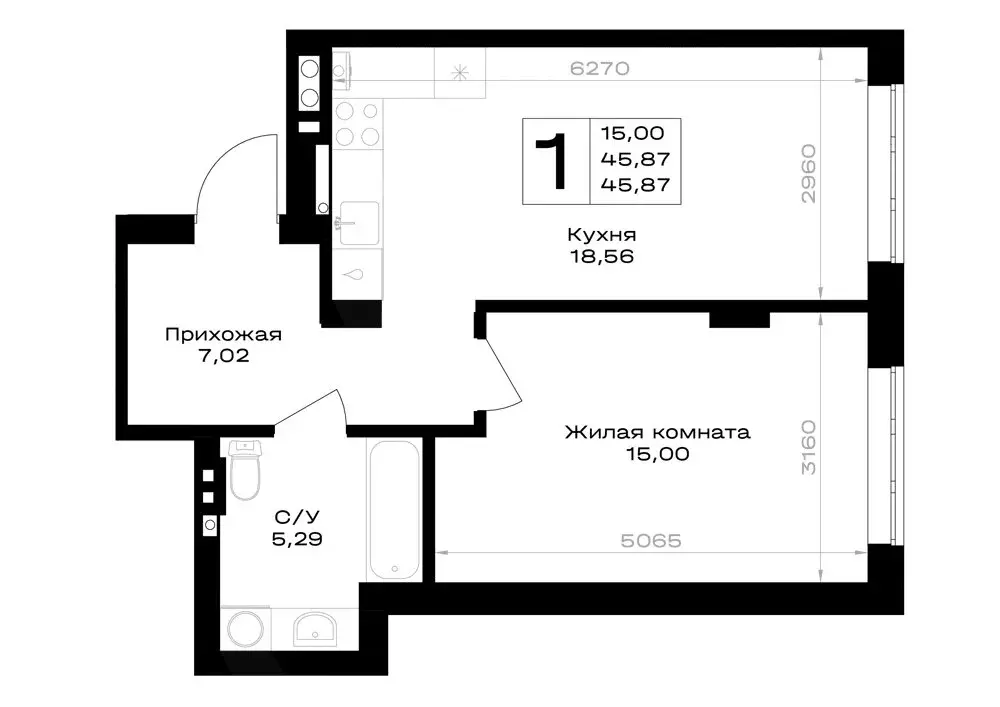 1-комнатная квартира: Гурьевск, жилой комплекс Включи (45.87 м) - Фото 1