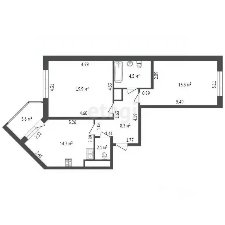 2-к кв. Санкт-Петербург Дунайский просп., 7 (64.3 м) - Фото 1