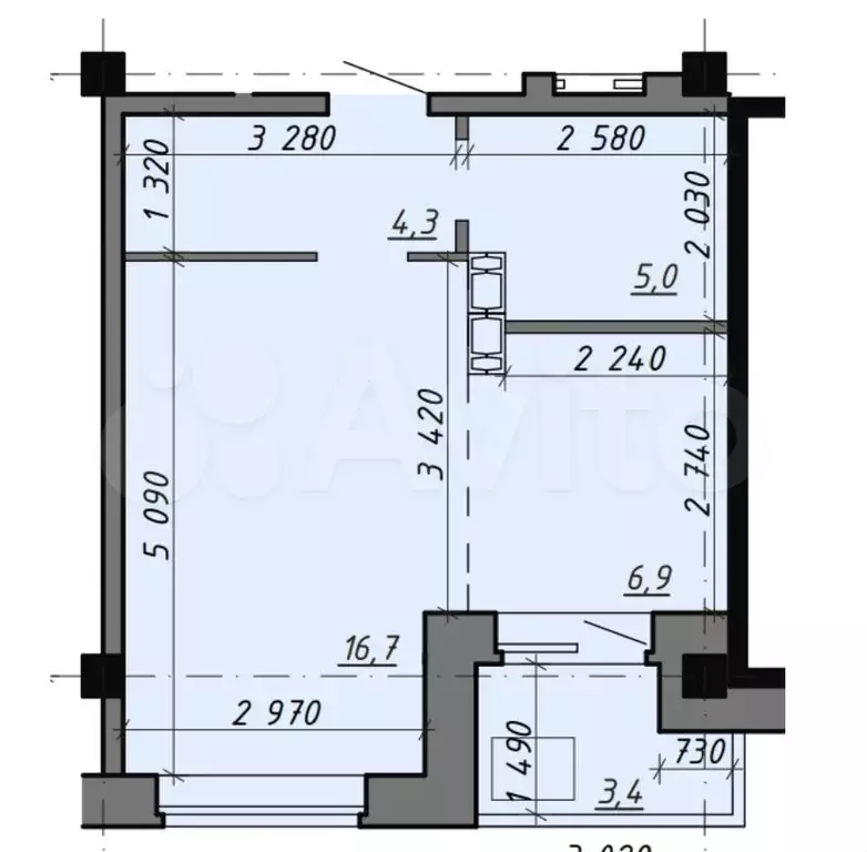 1-к. квартира, 32,6 м, 4/8 эт. - Фото 0