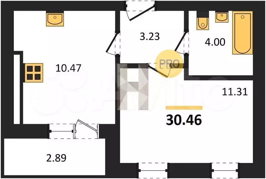 1-к. квартира, 30,5 м, 6/9 эт. - Фото 1