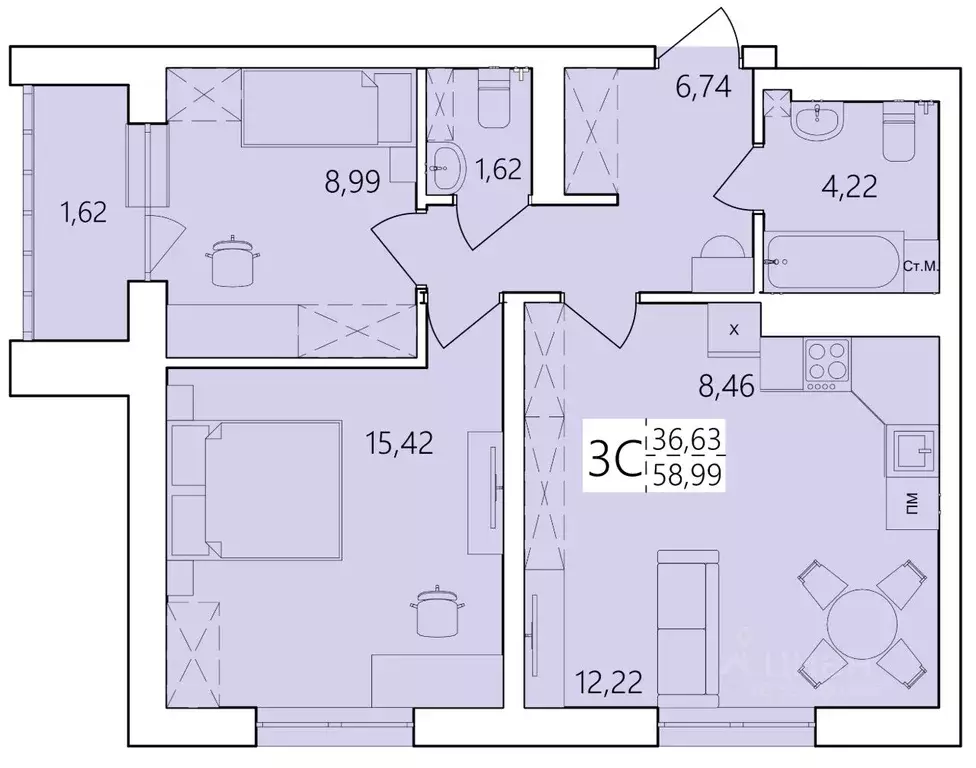 3-к кв. Башкортостан, Уфа ул. Пожарского, 237 (58.99 м) - Фото 1