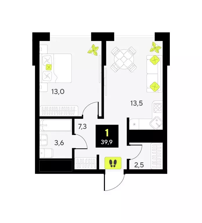 1-комнатная квартира: Тюмень, улица Первооткрывателей, 9 (39.9 м) - Фото 1