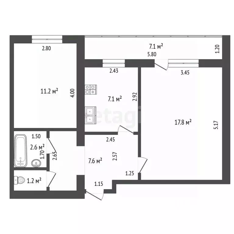 2-к кв. Башкортостан, Стерлитамак Вокзальная ул., 23 (47.8 м) - Фото 1