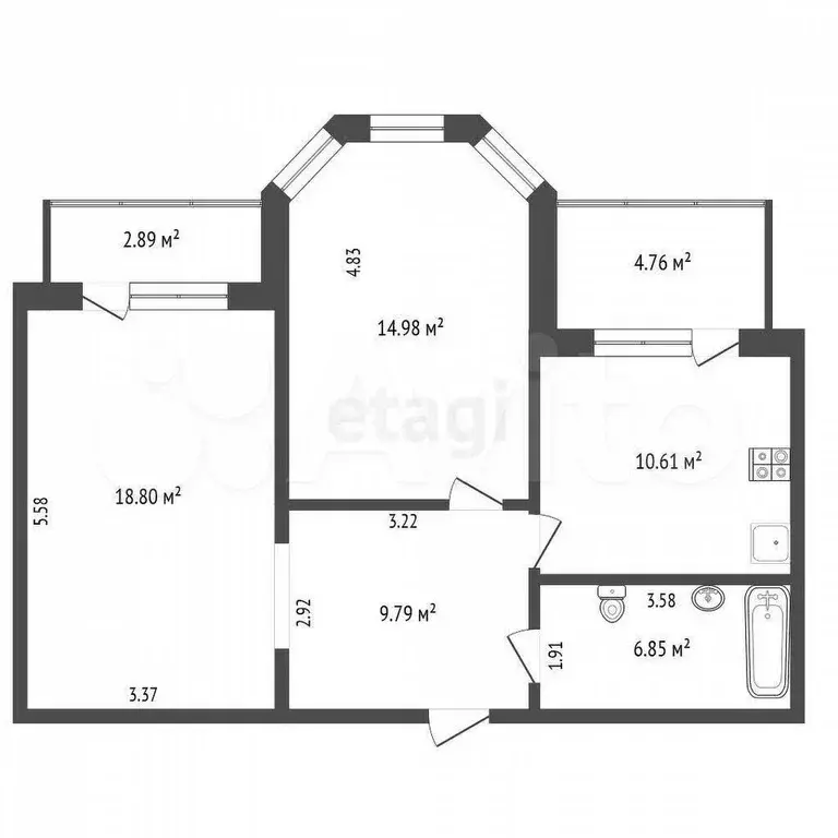 2-к. квартира, 69 м, 1/3 эт. - Фото 0