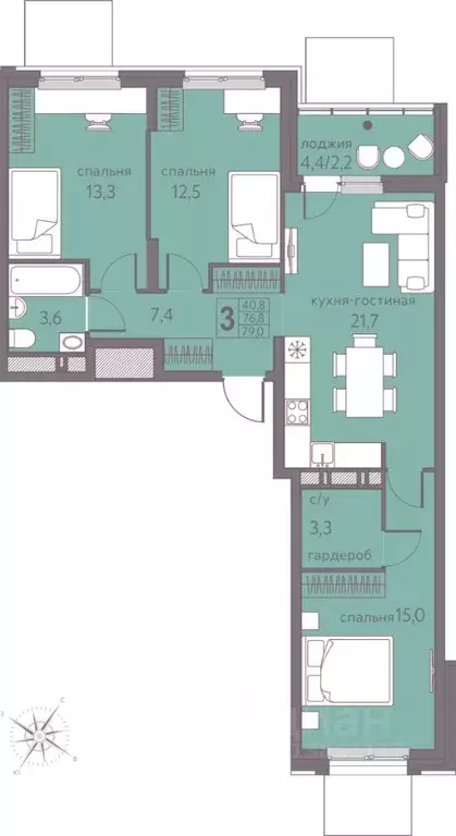 3-к кв. Пермский край, Пермь ул. Серебристая, 5 (79.0 м) - Фото 1