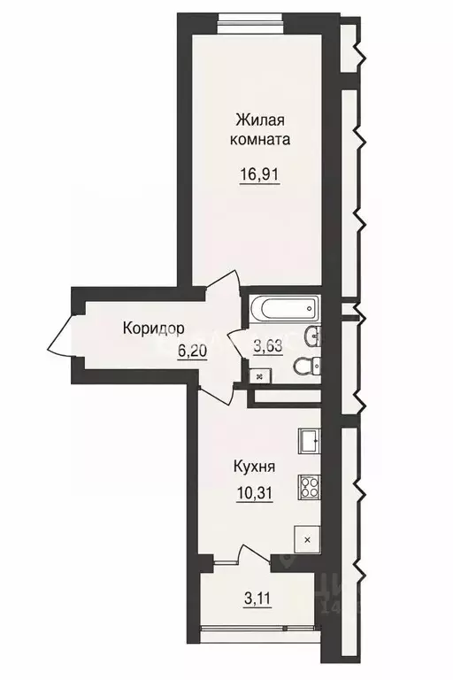 1-к кв. Белгородская область, Белгород ул. Попова, 37 (40.16 м) - Фото 2