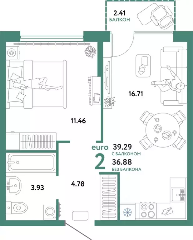 2-к кв. Свердловская область, Екатеринбург ул. Шефская, 22А (39.29 м) - Фото 1