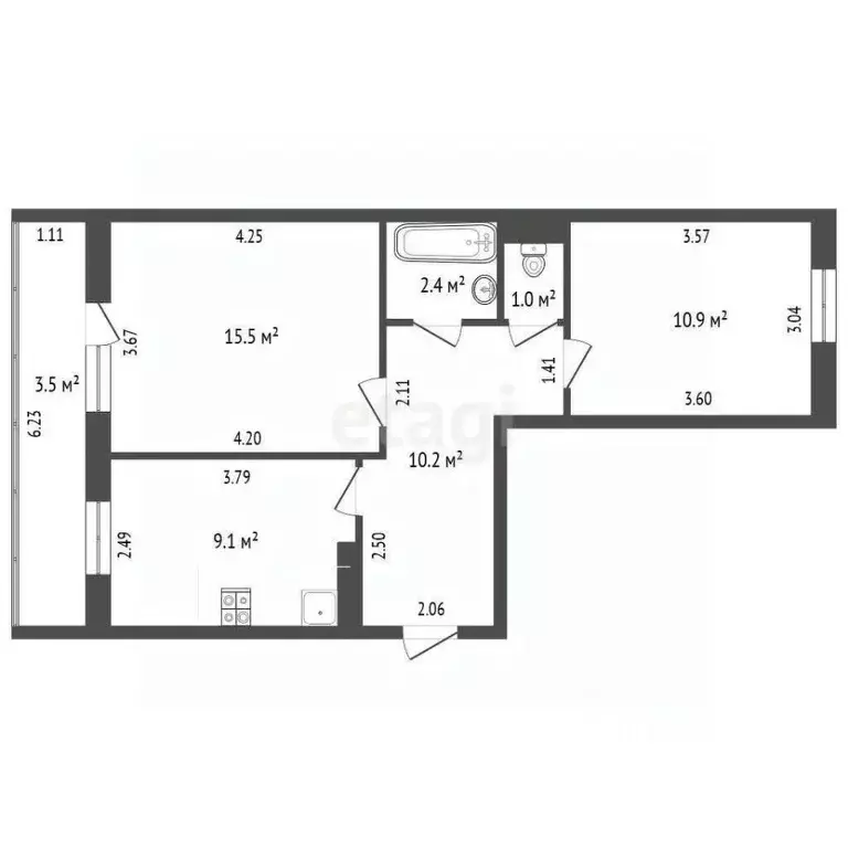 2-к кв. Вологодская область, Череповец Рыбинская ул., 4 (49.1 м) - Фото 1