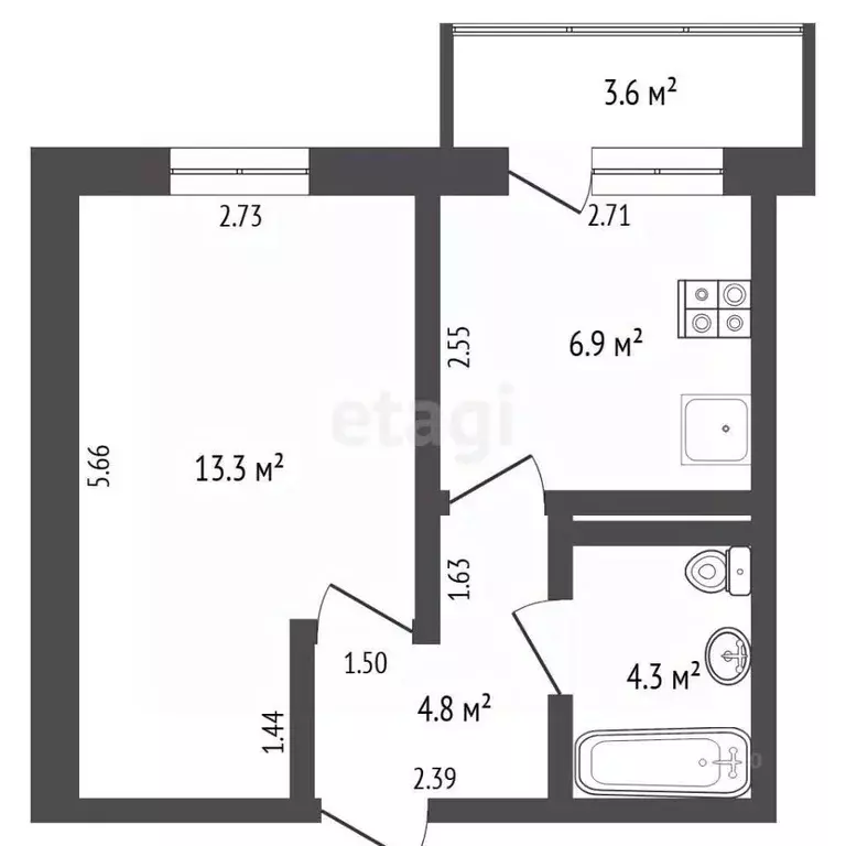 1-к кв. Тюменская область, Тюмень ул. Прокопия Артамонова, 4 (30.0 м) - Фото 2