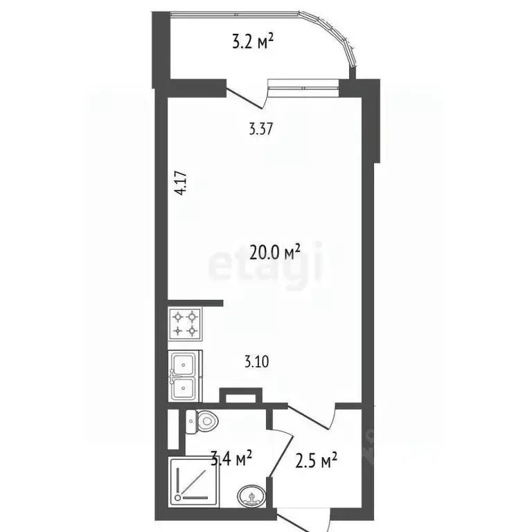 Студия Санкт-Петербург ул. Латышских Стрелков, 1 (25.9 м) - Фото 1