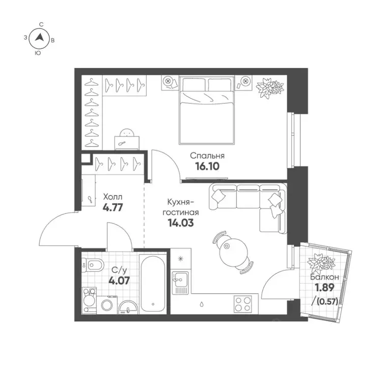 1-к кв. Татарстан, Казань Счастье в Казани жилой комплекс (39.5 м) - Фото 1