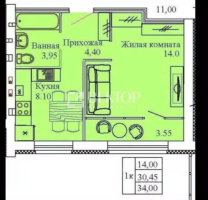 1-к кв. Ивановская область, Кохма Просторный мкр, 3 (34.0 м) - Фото 1