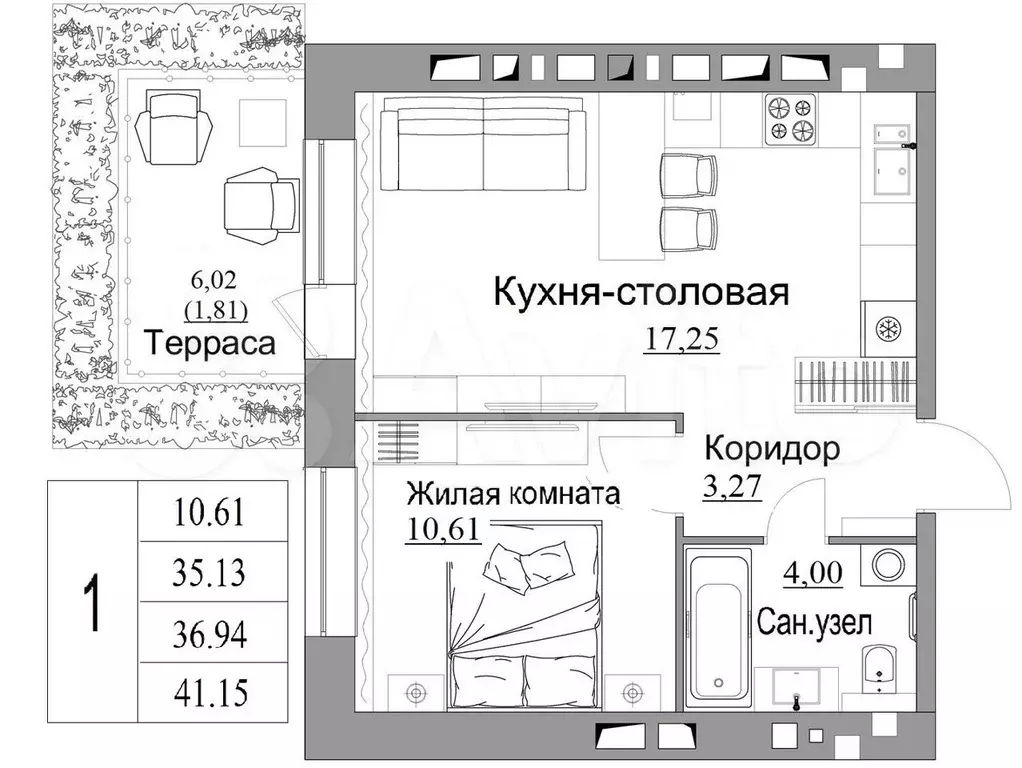 1-к. квартира, 36,9 м, 1/8 эт. - Фото 0