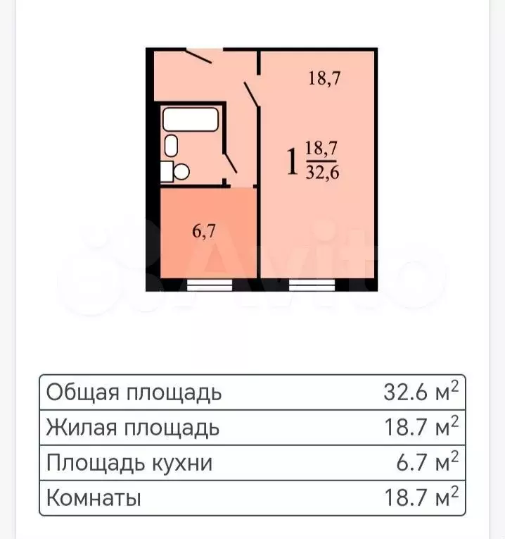 1-к. квартира, 32,6 м, 1/9 эт. - Фото 0