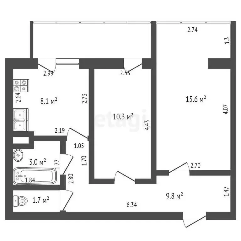2-комнатная квартира: Севастополь, улица Руднева, 26/2 (53.6 м) - Фото 0