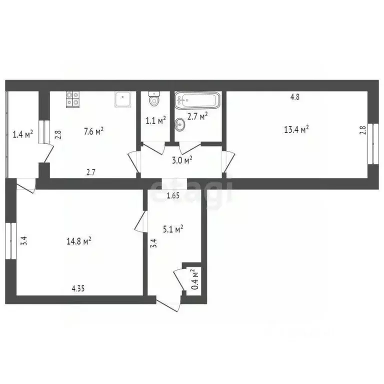 2-к кв. Мордовия, Саранск ул. Полежаева, 157 (48.1 м) - Фото 2