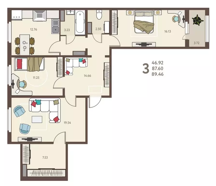 Продаётся 3-к квартира, 89.46 м - Фото 0