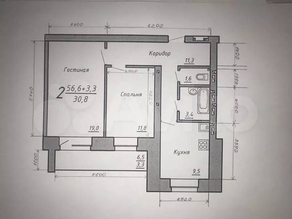 2-к. квартира, 61 м, 5/5 эт. - Фото 0