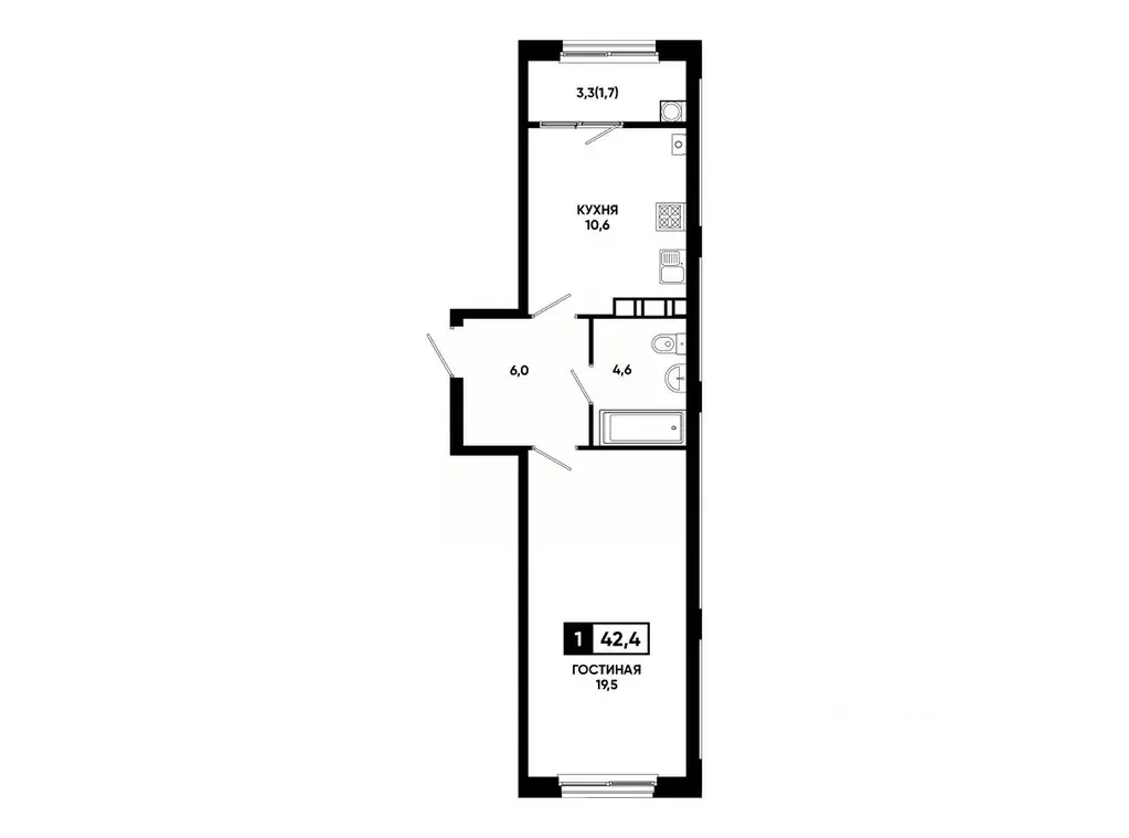 1-к кв. Ставропольский край, Ставрополь ул. Доваторцев, 179Гк1 (42.4 ... - Фото 1