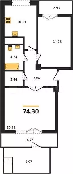 2-к. квартира, 74,3 м, 1/9 эт. - Фото 1