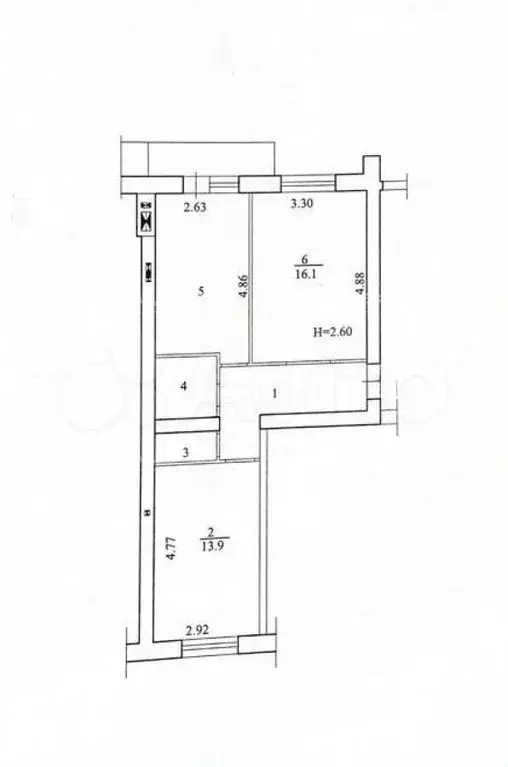 2-к. квартира, 53,7 м, 1/3 эт. - Фото 0
